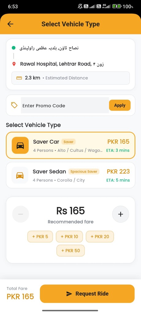 Cabtab Step 2 - Choose Vehicle & Propose Fare